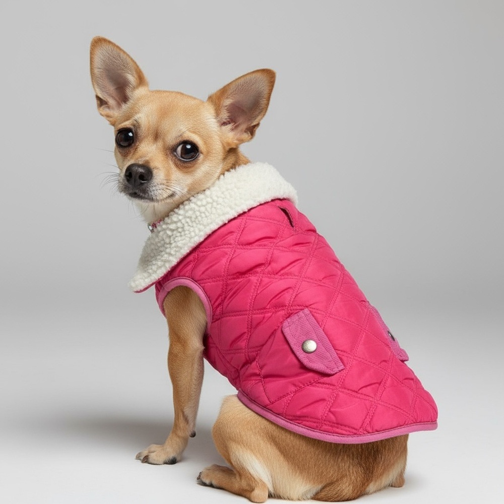 PUP CREW Fleece Lined Pink Quilted Dog Jacket